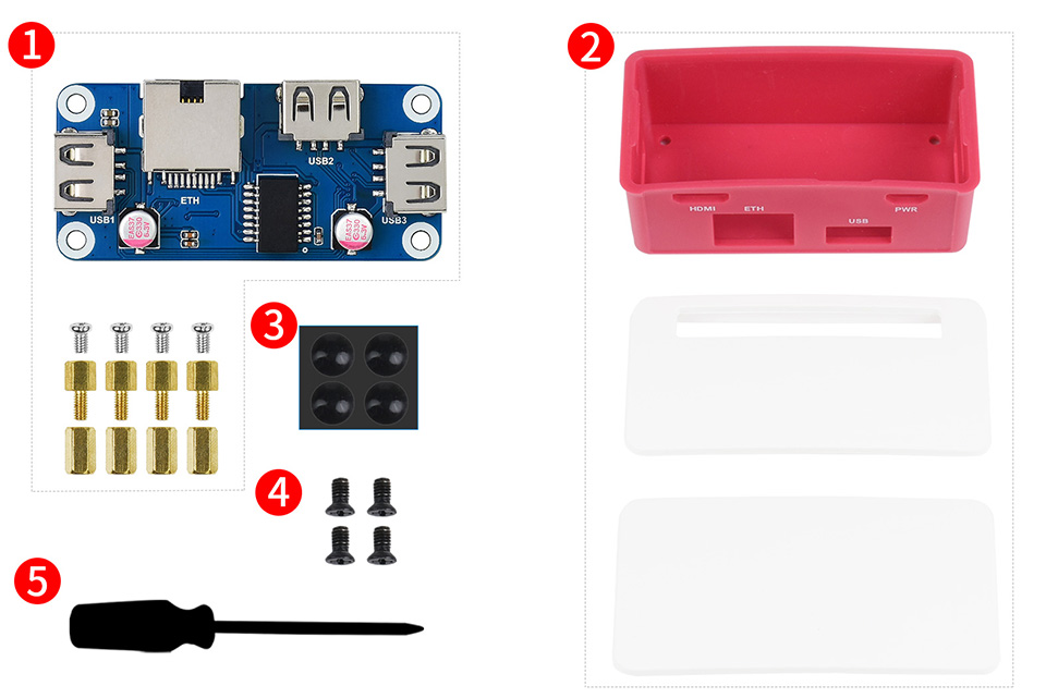 树莓派ETH/USB HUB扩展板B型外壳套餐