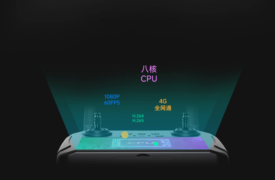 EyeLink-RC-S1 行业版轻量手持地面站搭载高通八核高性能 CPU，轻松硬解码 H.264/H.265、1080P 60 帧视频流