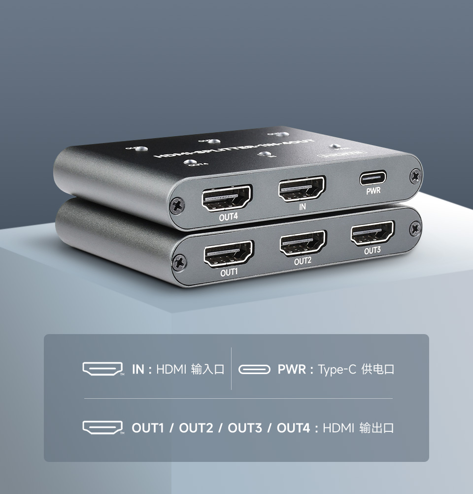 四路 HDMI 分配器即插即用