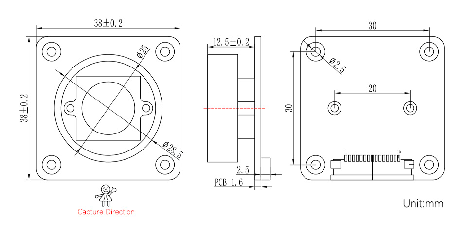 800 万像素 M12 摄像头模块产品尺寸