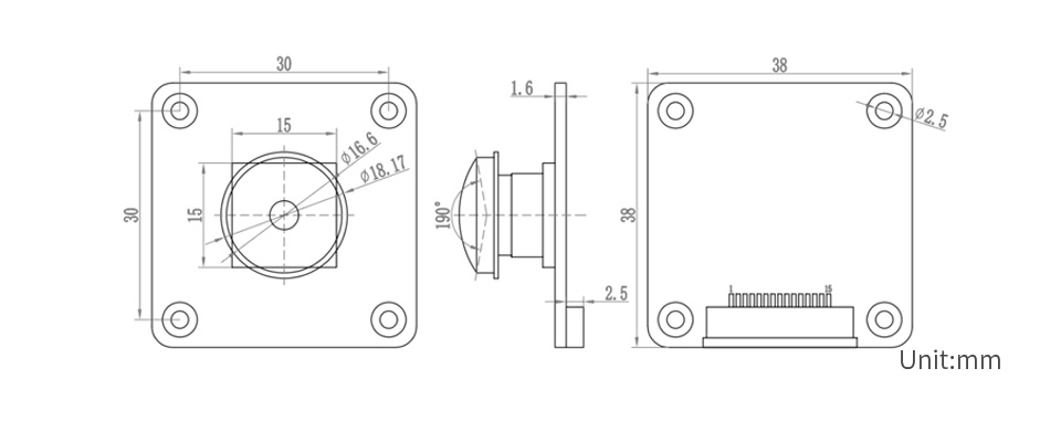 IMX378-190 鱼眼摄像头 产品尺寸