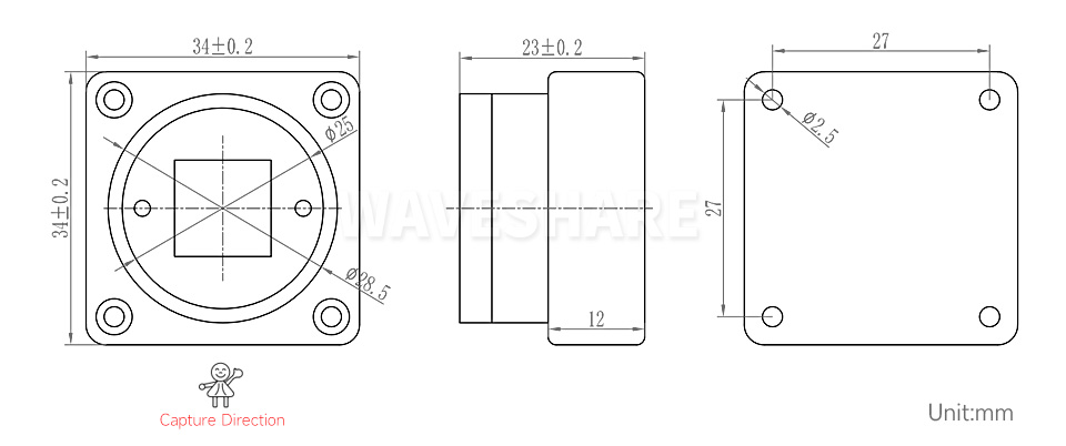 1200 万像素 IMX577 USB 摄像头模块产品尺寸