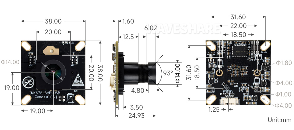 800 万像素 M12 摄像头模块产品尺寸
