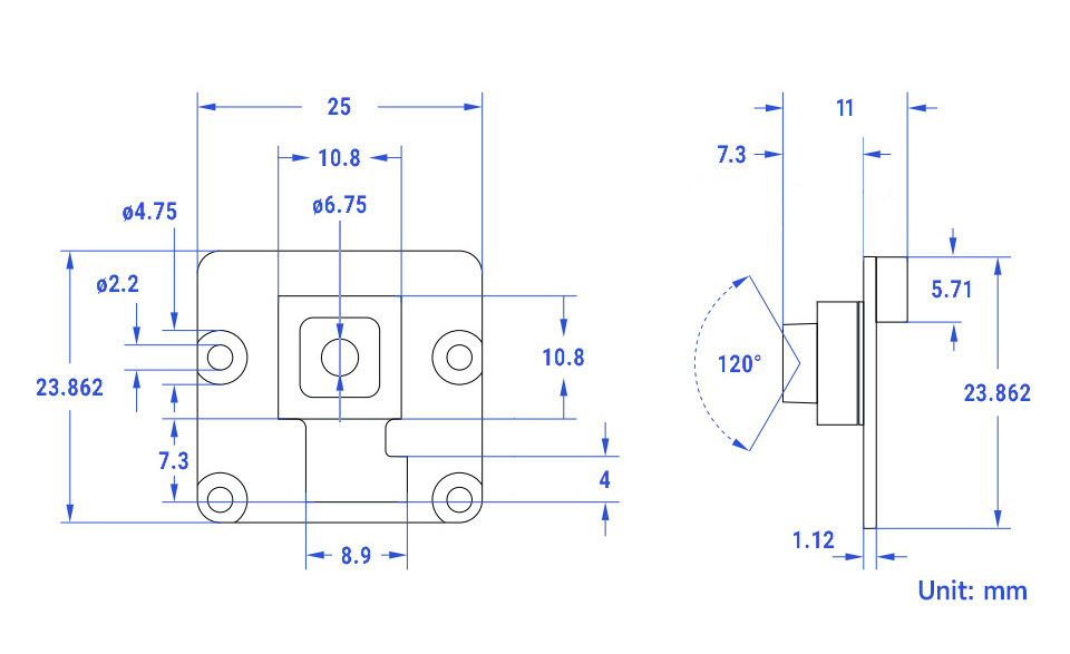 IMX708 1200 万自动对焦摄像头产品尺寸图