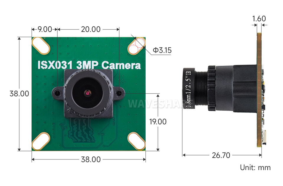 ISX031 3MP摄像头模组 机械尺寸图纸 单位mm