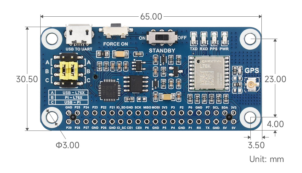 L76K GPS HAT树莓派 GNSS 扩展板产品尺寸