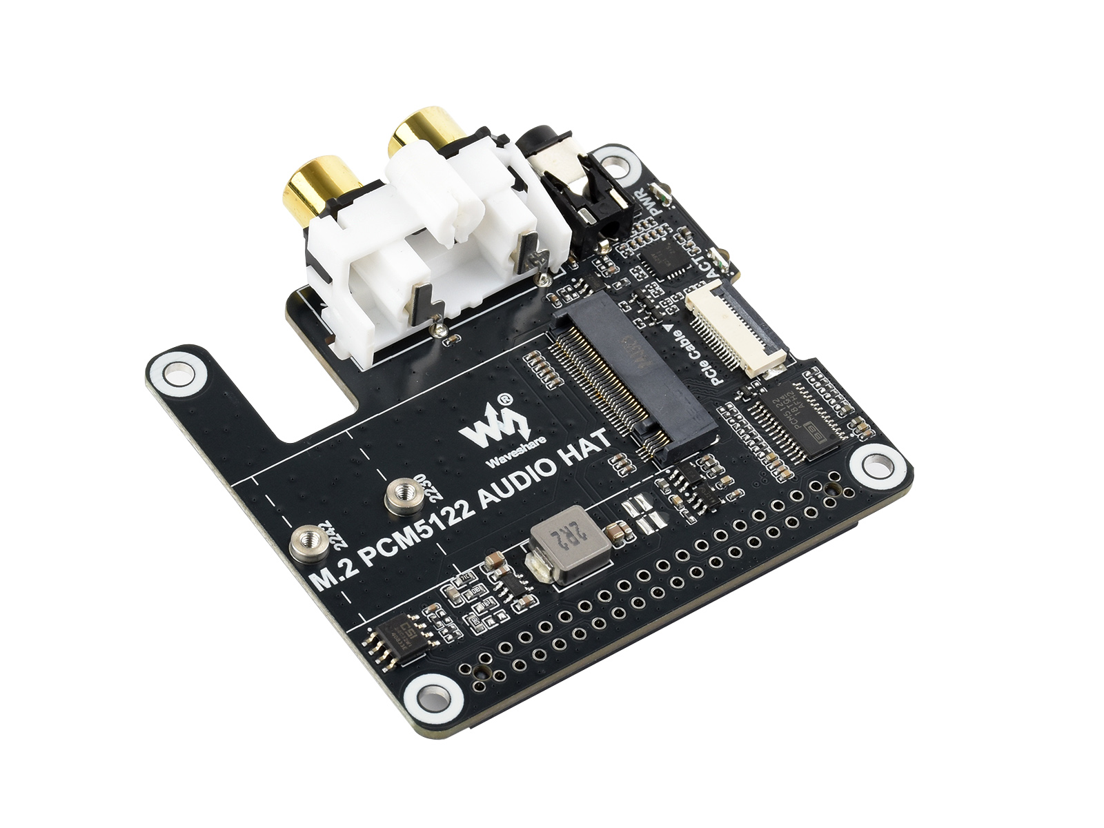 PCIe 转 M.2 和 I2S 音频扩展板 专为树莓派设计 支持 NVMe 硬盘协议 板载 3.5mm 耳机接口和 RCA 端口 免驱动