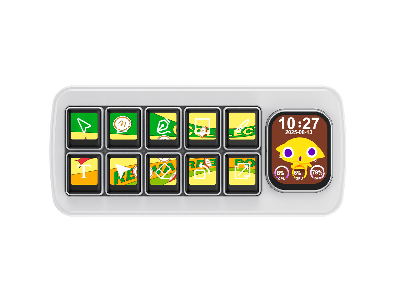 Waveshare MK10 多功能 AI 语音控制面板 10个 0.85 英寸机械 LCD 按键 搭配 2.01 英寸副屏 Linux + QMK 双系统架构 支持小智 AI deepseek