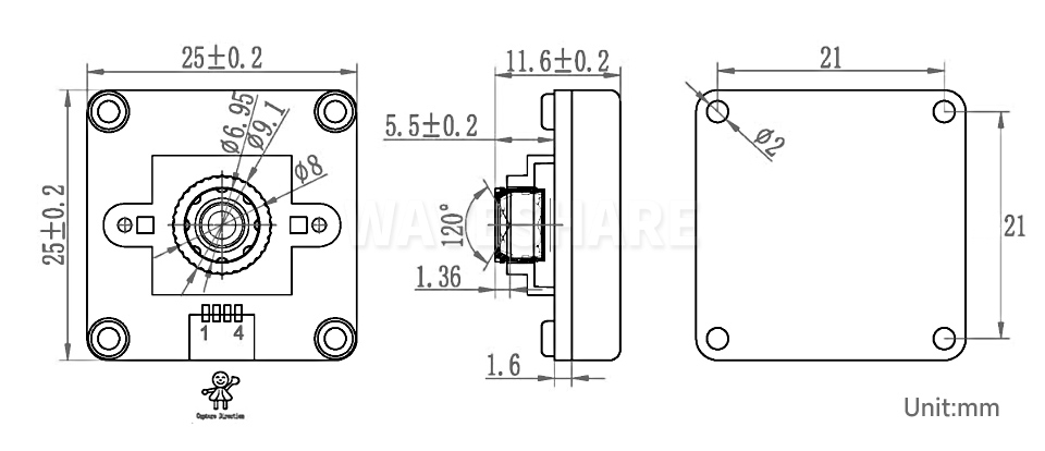 100 万像素摄像头模块产品尺寸