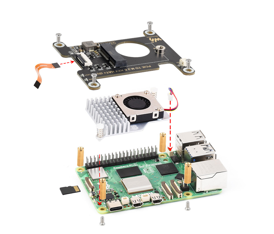 树莓派 5 PCIe 转 M.2 E KEY 转接板树莓派 5 PCIe 转 M.2 E KEY 转接板安装介绍