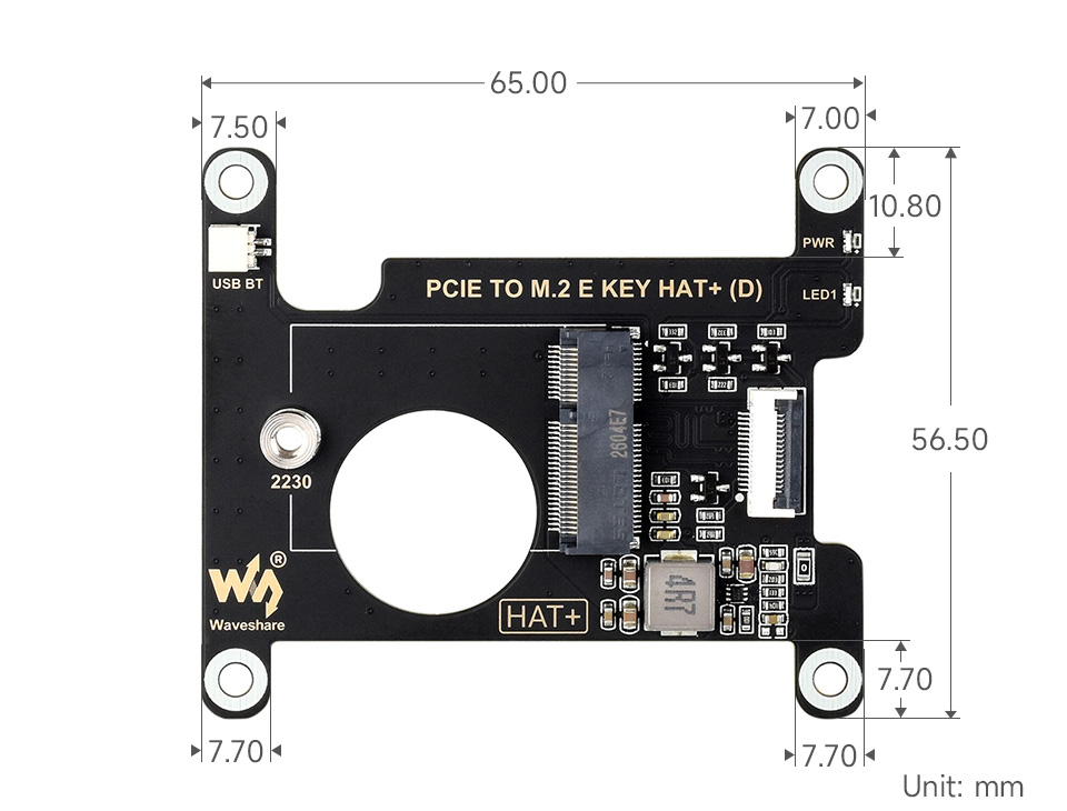 树莓派 5 PCIe 转 M.2 E KEY 转接板，产品尺寸