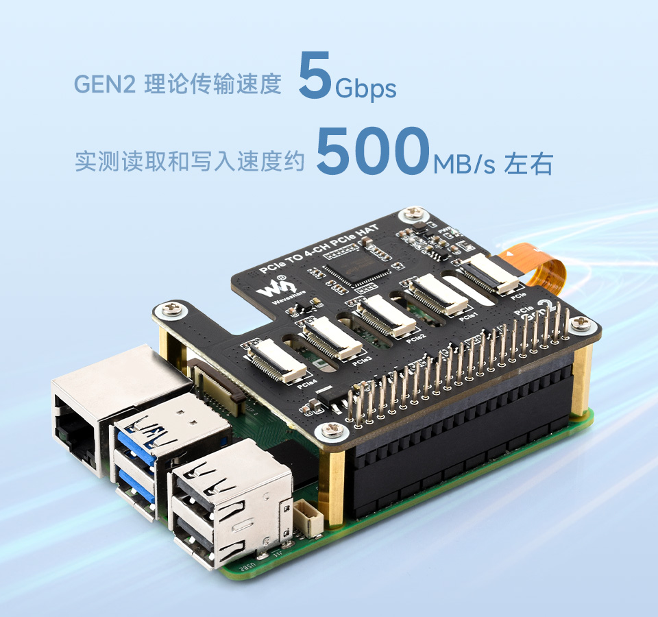 树莓派5 四通道PCIe FFC 扩展板传输速度