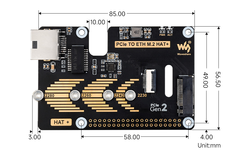 树莓派5 PCIe 转 M.2 扩展板，小巧一体式散热产品尺寸