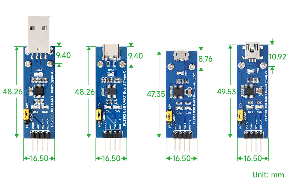 USB转UART(TTL) 通用串口通信模块产品尺寸