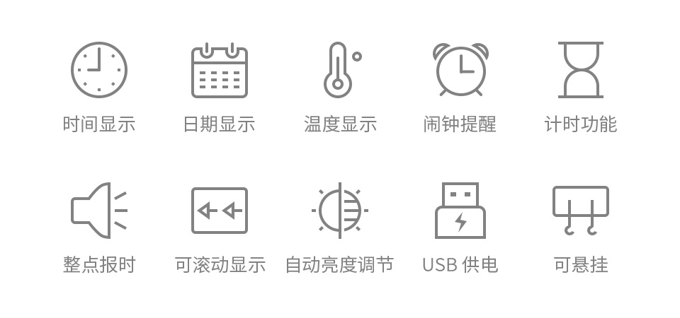 LED 静音电子时钟功能图标