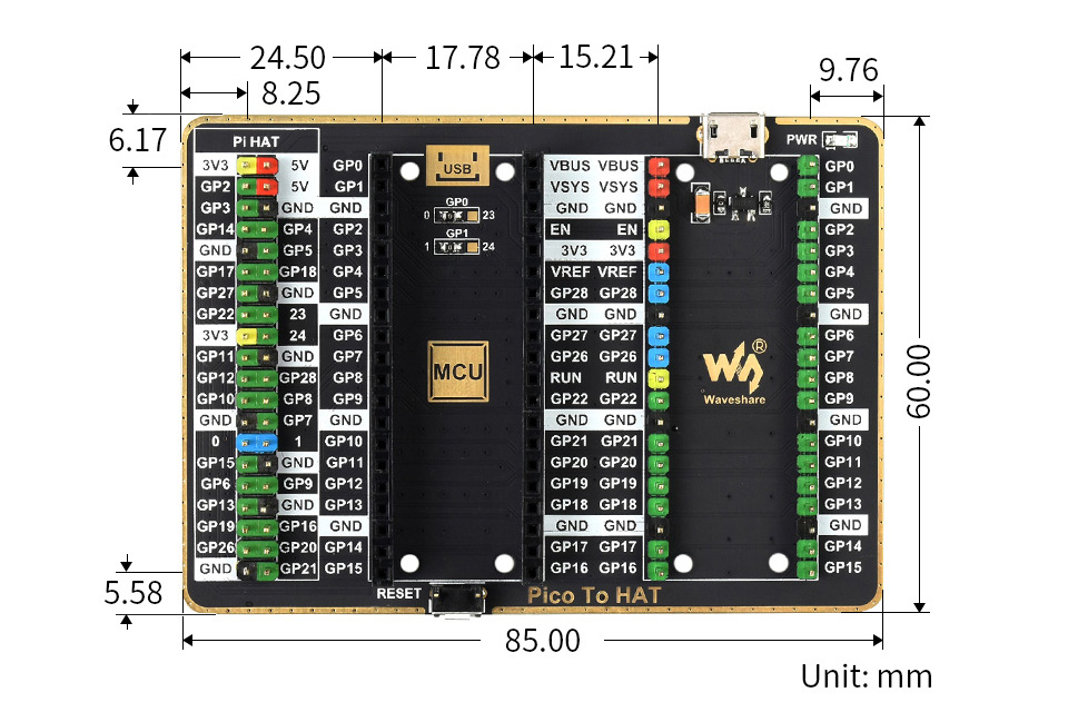 树莓派 Pico 接口外扩板产品尺寸