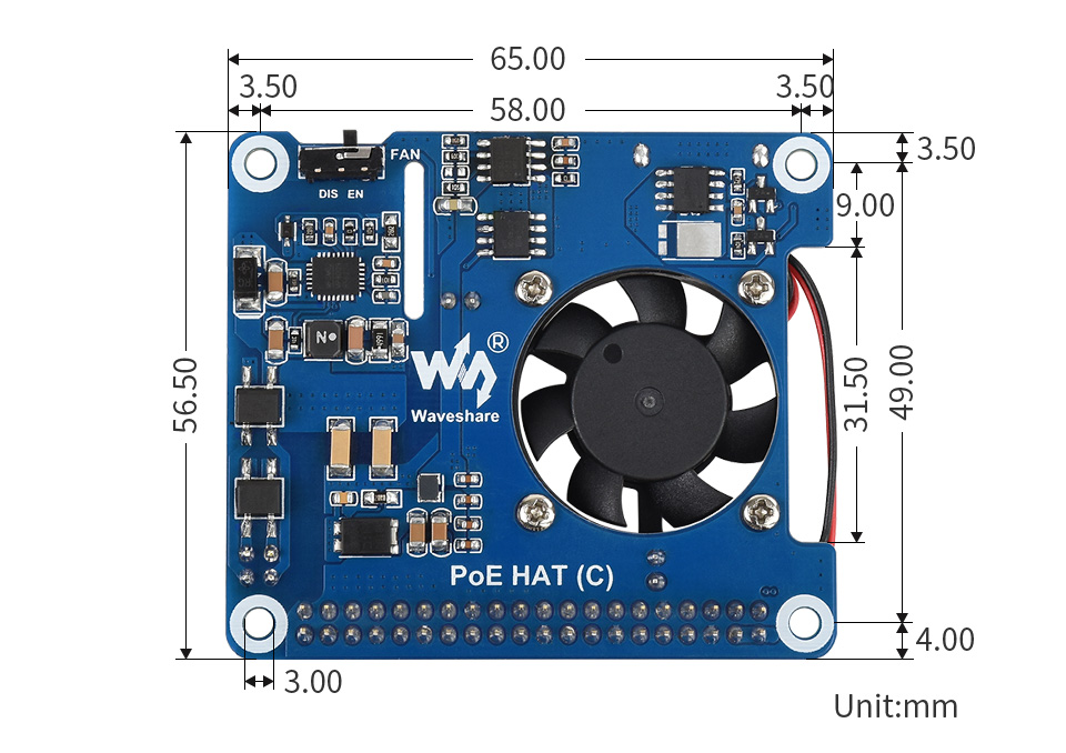 树莓派以太网供电扩展板外形尺寸