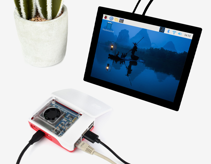 使用以太网PoE供电扩展板的树莓派5接入显示屏的应用展示