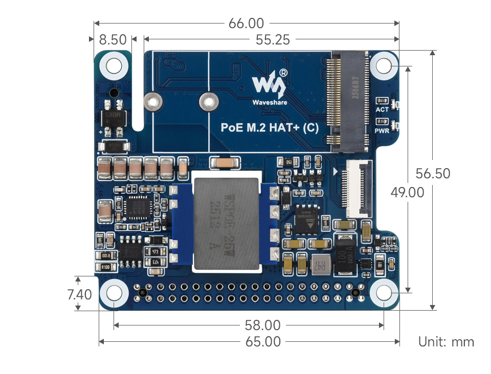 树莓派5 PCIe 转 M.2 扩展板，小巧一体式散热产品尺寸