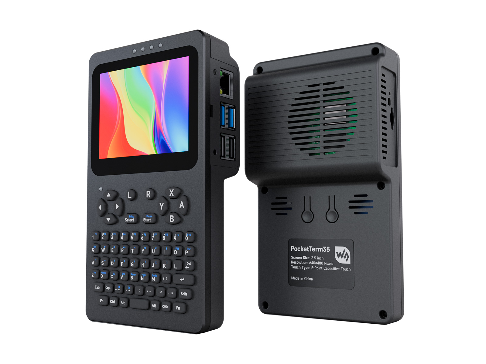 掌上 Linux 终端 3.5 英寸 640 × 480 高清全贴合触控屏 支持树莓派 4B / 5 便携开发与调试设备