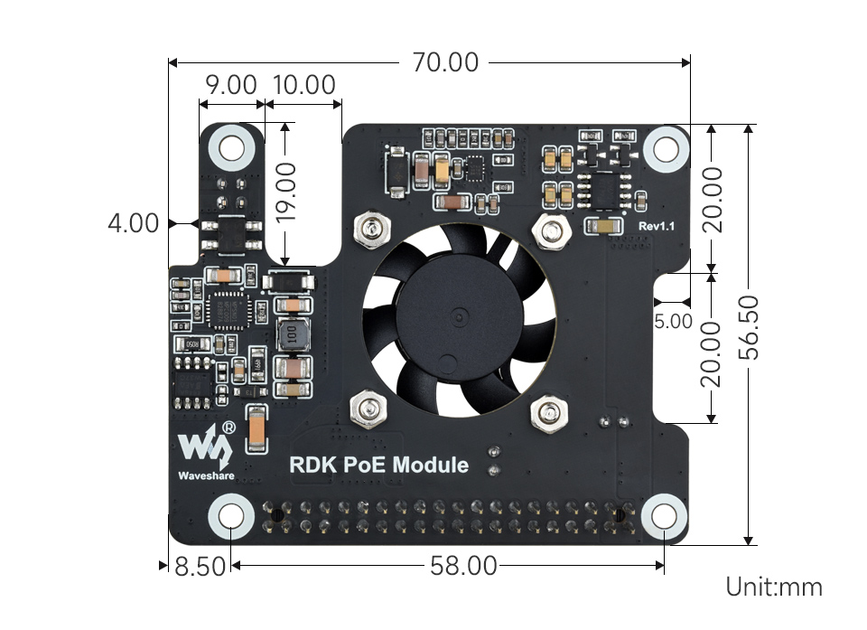 树莓派以太网供电扩展板外形尺寸