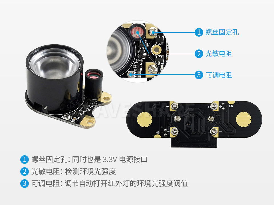 树莓派摄像头 F 型配套感光红外灯