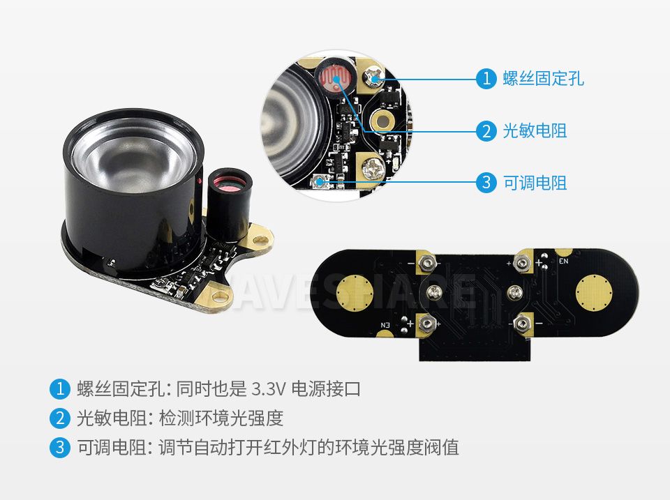 树莓派摄像头 H 型配套感光红外灯