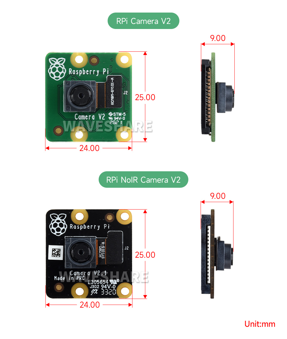 树莓派原装摄像头 V2 版产品尺寸