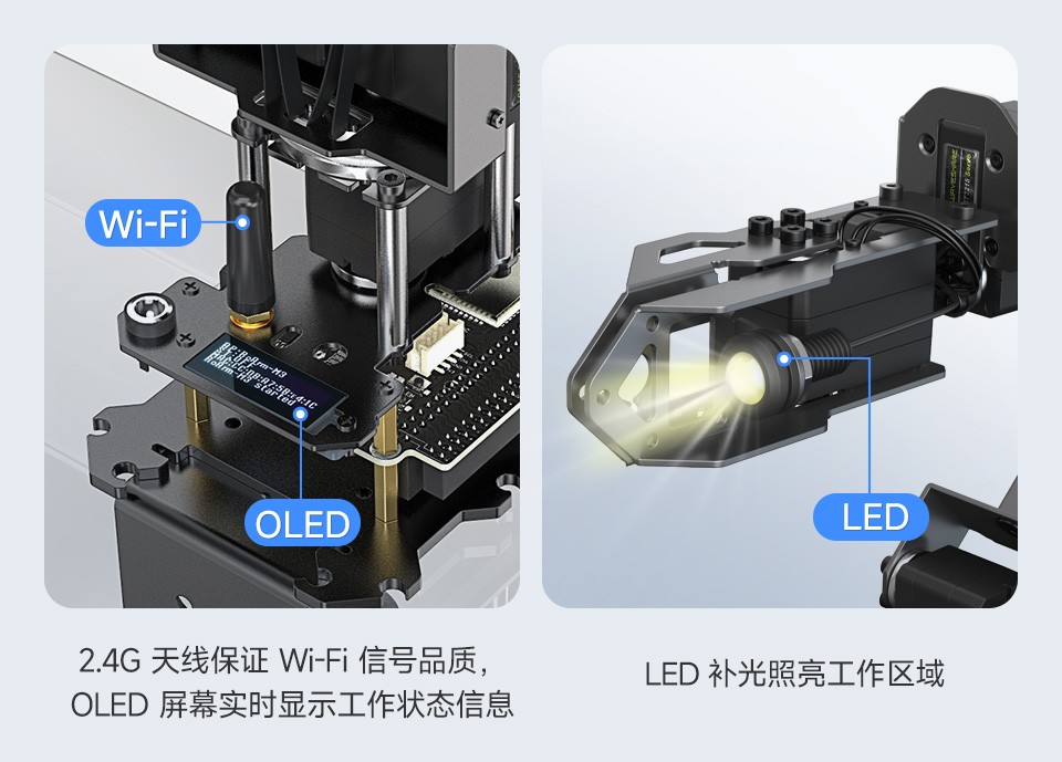 RoArm-M3-S 四自由度机械臂 Wi-Fi/OLED 屏/LED 补光