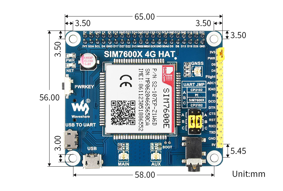 树莓派 4G 扩展板外形尺寸
