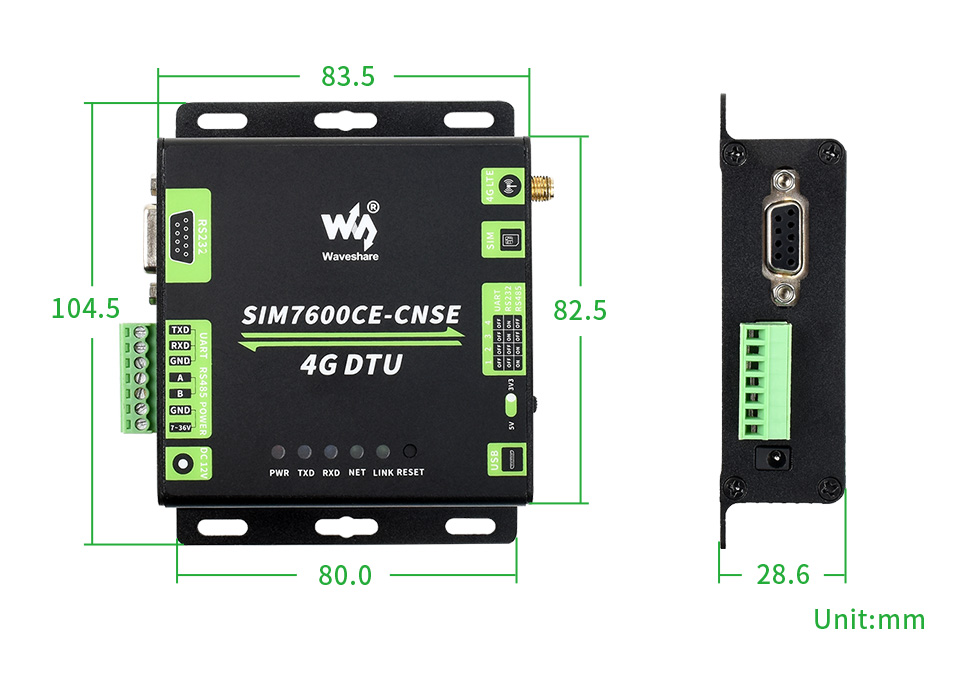 SIM7600CE-CNSE 4G DTU工业级4G DTU外形尺寸
