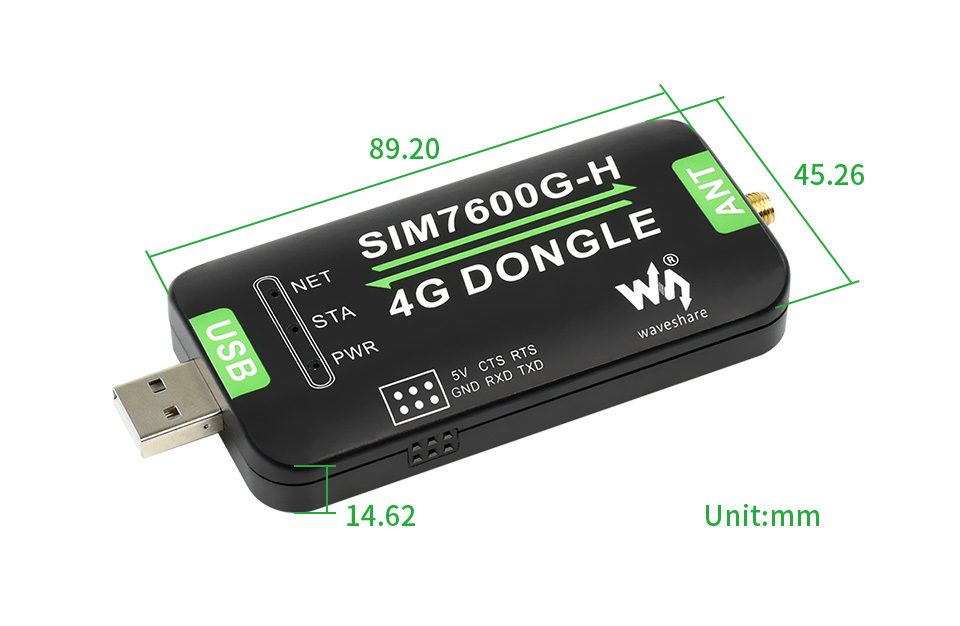 SIM7600G-H 4G DONGLE尺寸图