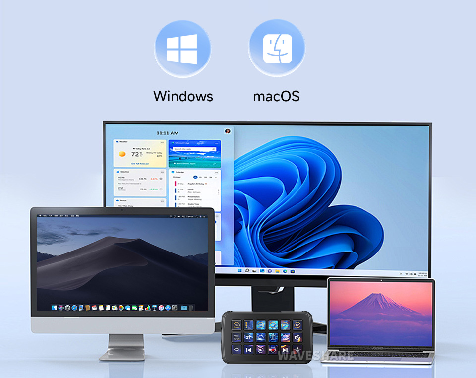 Waveshare SK18 多功能智能控制面板支持 Windows / macOS，跨平台兼容性高
