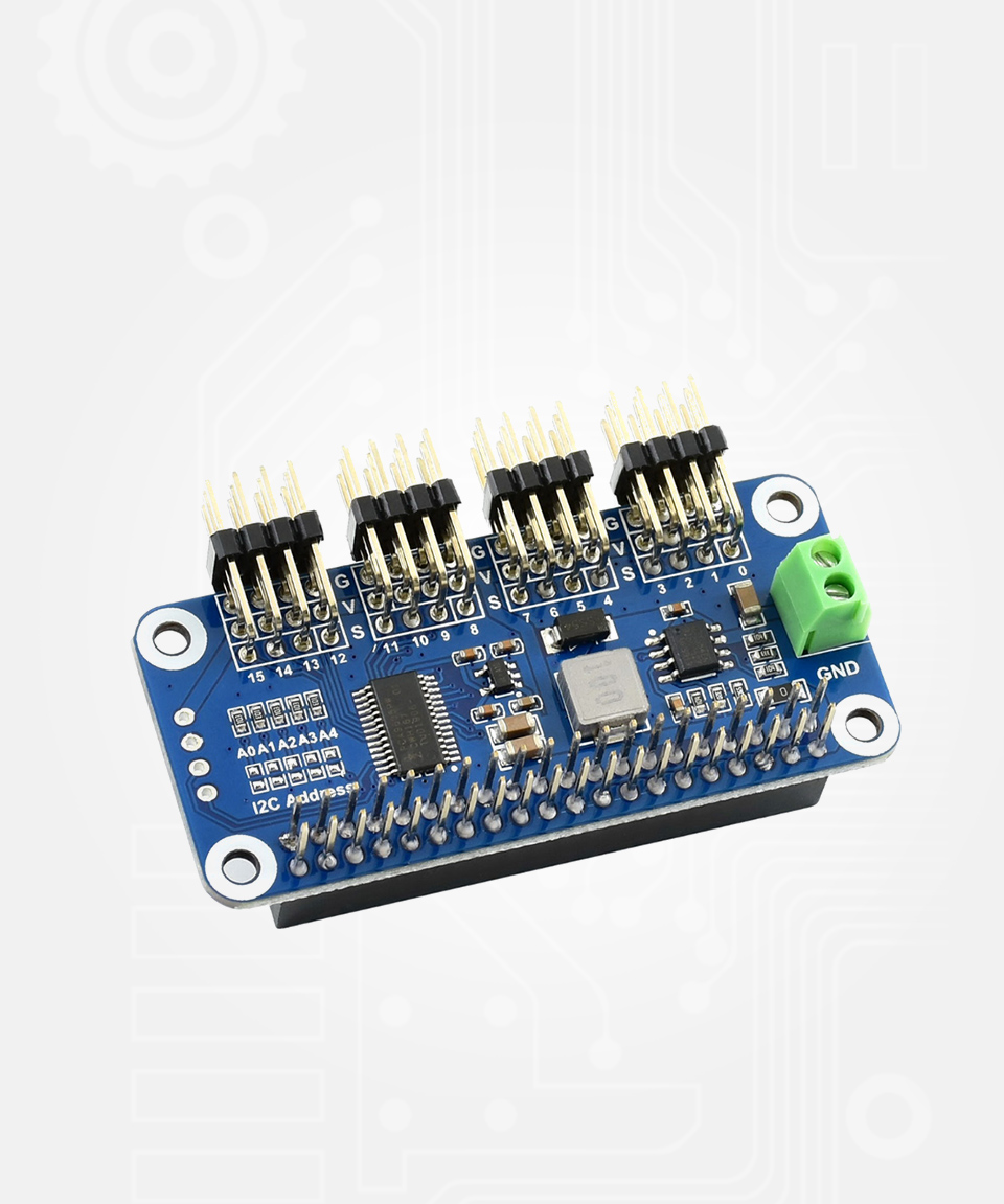 Servo-Driver-HAT-B舵机驱动板 弯排针版接入Raspberry Pi图示