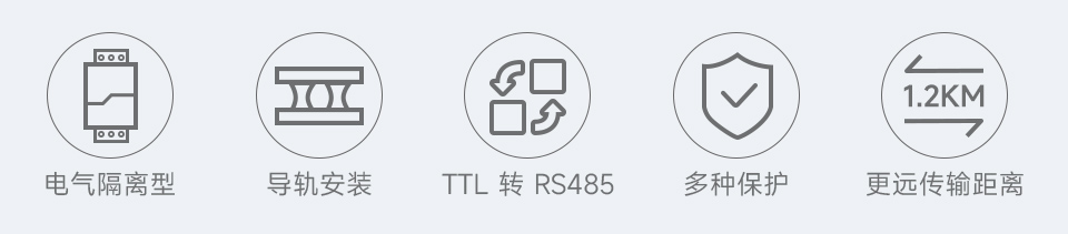 导轨式 TTL 转 RS485 电气隔离型串口转换器主图