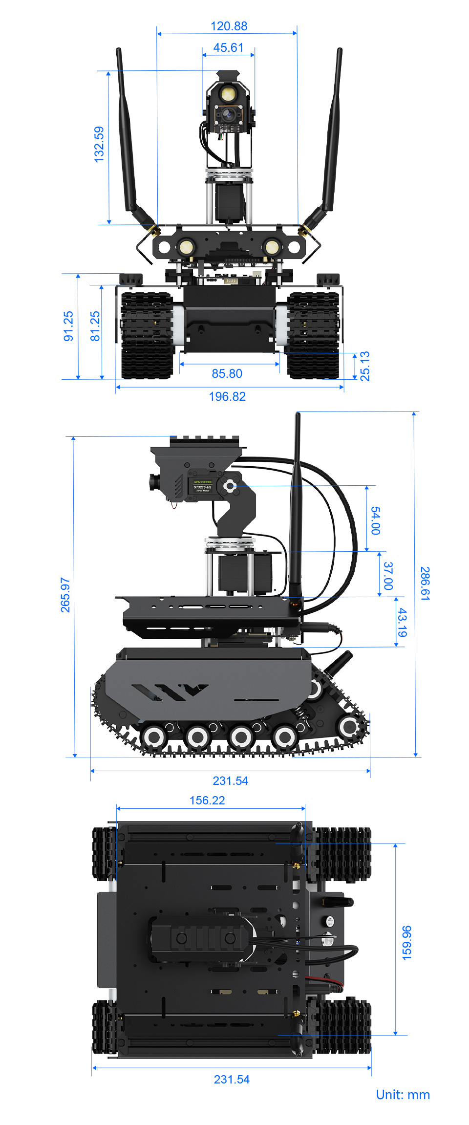 UGV Beast PT AI 机器人，六轮四驱开源移动机器人产品尺寸