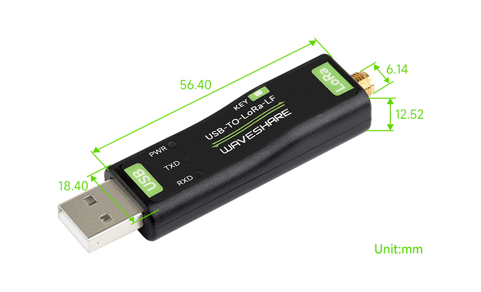 USB 转 LoRa 数传模块产品尺寸