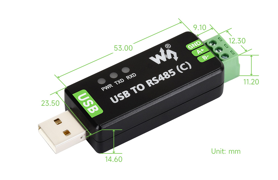 工业级隔离型 USB 转 RS485 转换器 产品尺寸