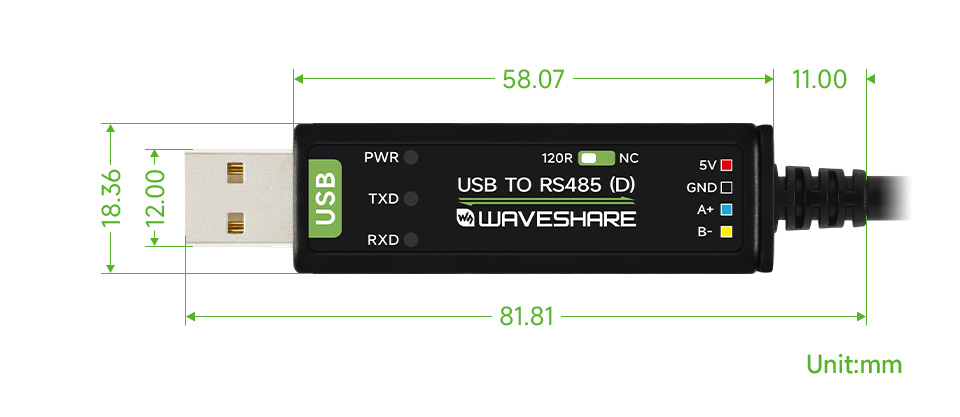 工业级隔离型 USB 转 RS485 转换器 产品尺寸