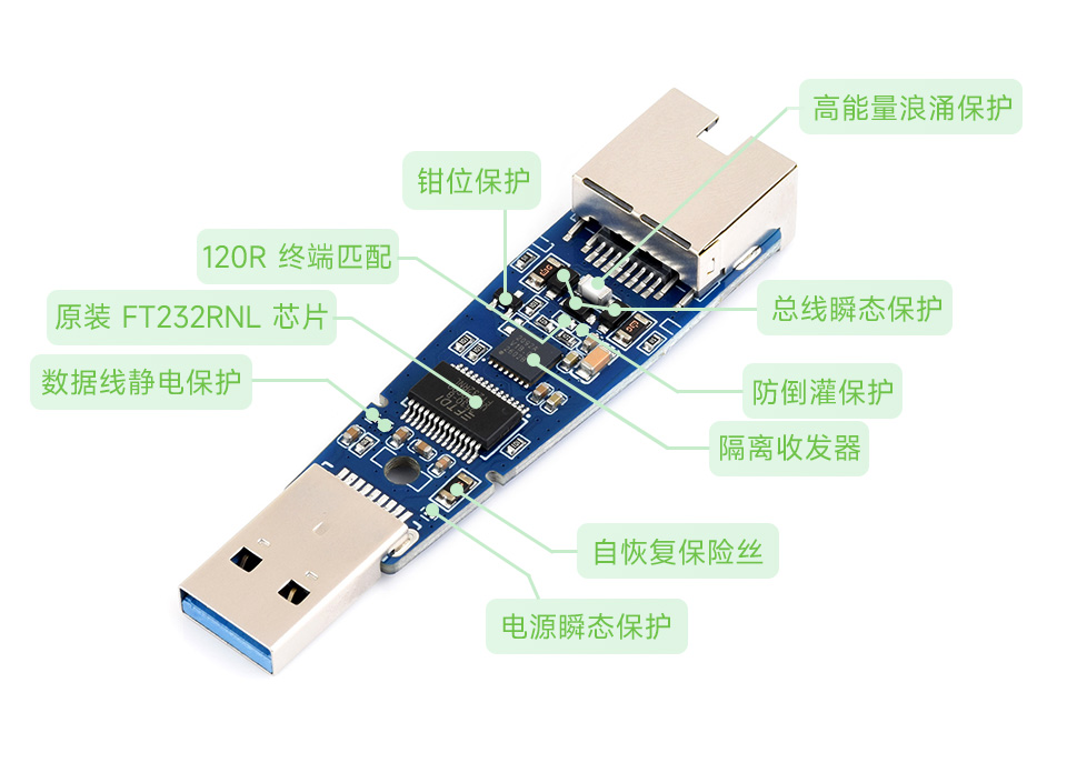 USB TO RS485 (E) 采用原装 FT232RNL 芯片特写