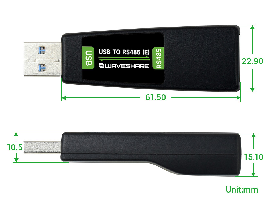 微雪 USB TO RS485 (E) 产品外壳尺寸规格图