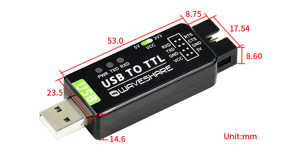 工业级 USB 转 TTL 模块产品尺寸