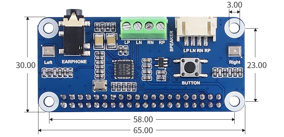 Wm8960 Audio HAT树莓派音频解码扩展板外形尺寸