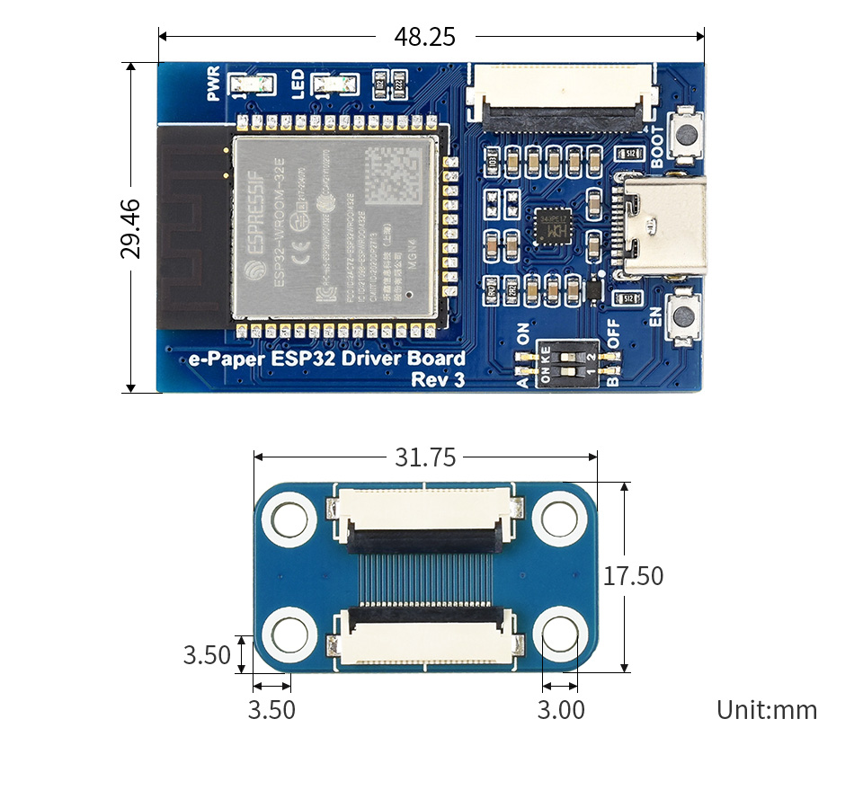 电子墨水屏无线网络驱动板产品尺寸