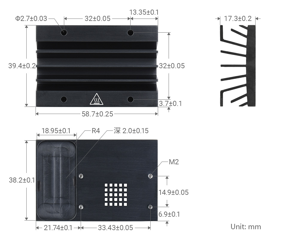Jetson Nano 原装散热片尺寸