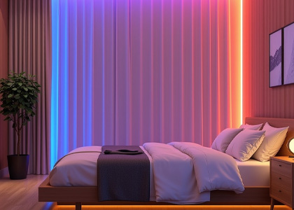 RGB 幻彩 COB 灯带 卧室床头氛围照明应用