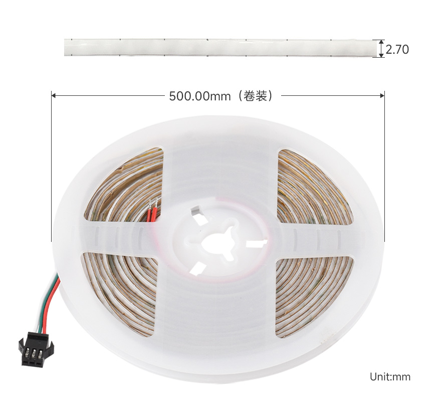 RGB 幻彩 COB 灯带产品尺寸 5米卷装尺寸参数