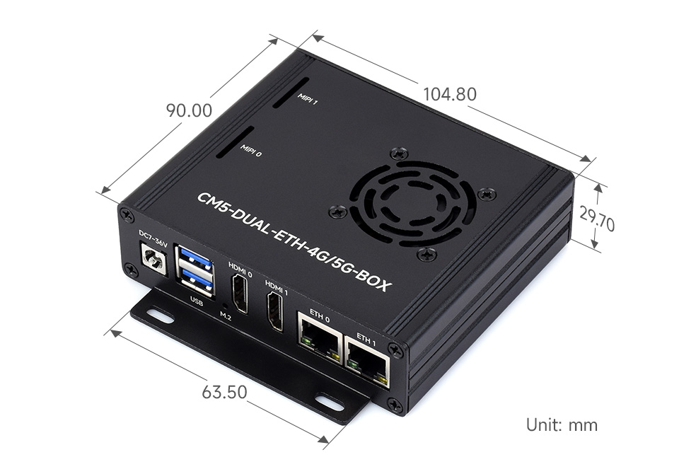 树莓派 CM5 双网口扩展板外形尺寸