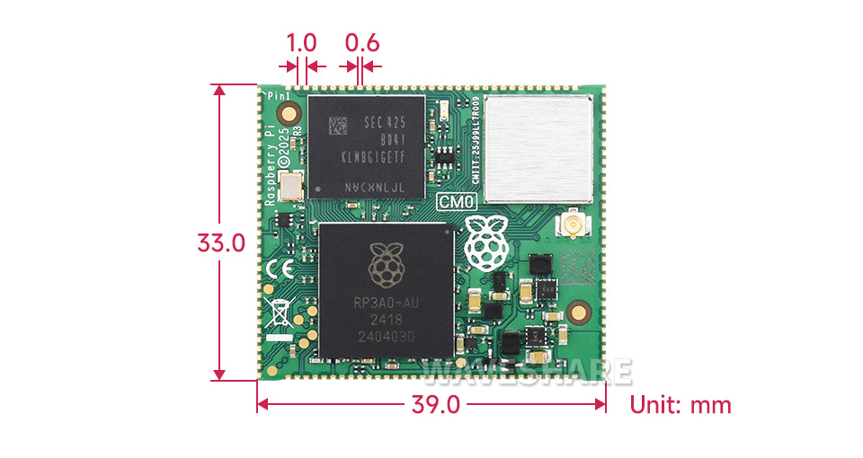 Compute-Module-0，CM0 核心板产品尺寸