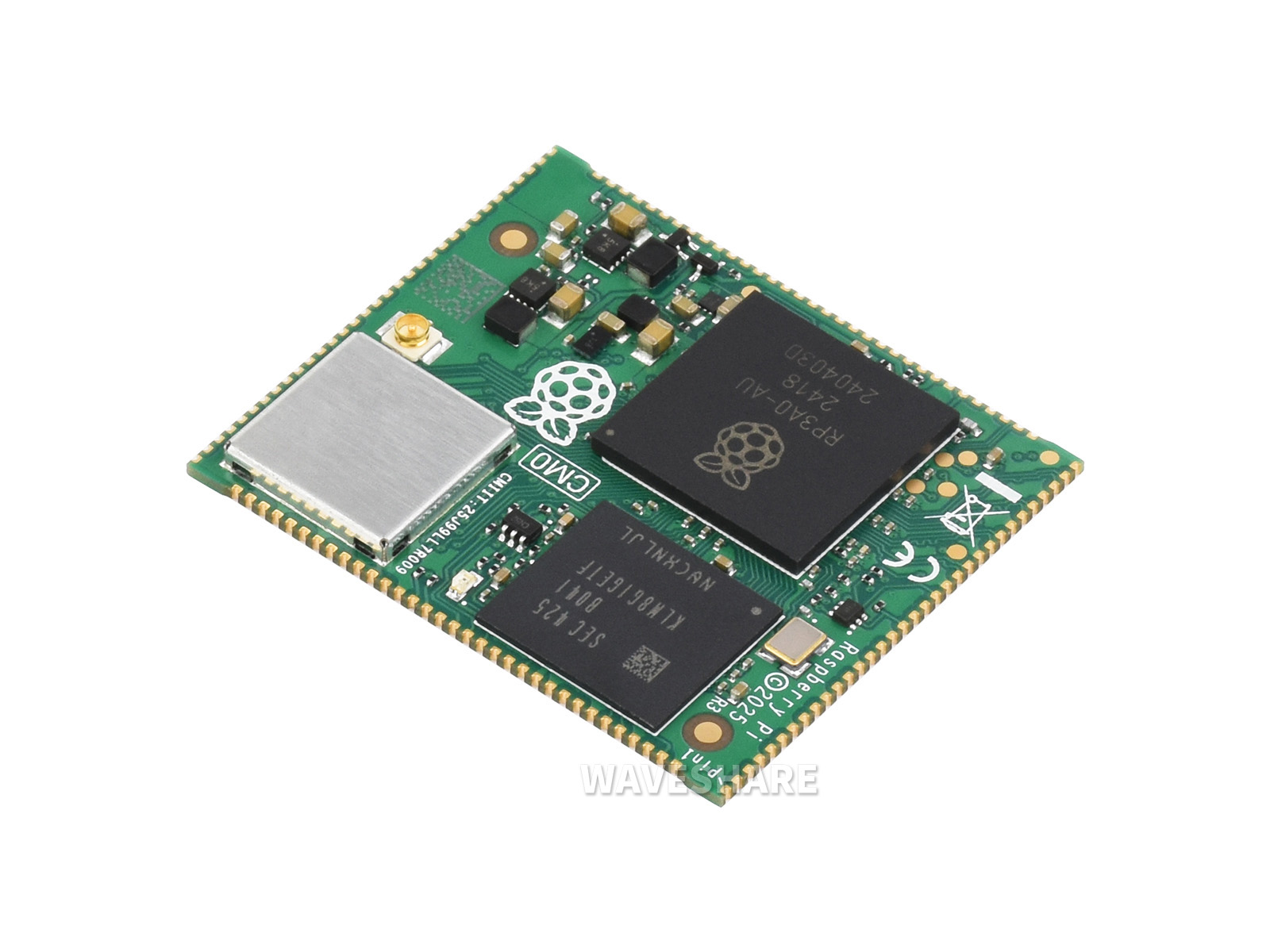 树莓派计算模块核心板 Compute module 0, 基于 RP3A0 SiP，配备四核 Cortex-A53 处理器, 可选 0/8/16GB eMMC 存储及无线模块